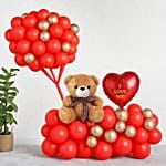 I Love You Balloon Arrangement With Teddy Red