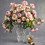 مزهرية ورود أمنيات مع شوكولاتة