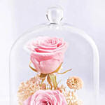 Preserved Pink Roses In Glass Dome For Mom