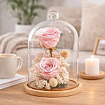 Preserved Pink Roses In Glass Dome For Mom