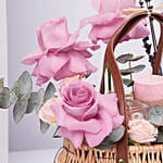 Elegant Pink Roses And Tulips Basket Arrangement