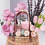 Elegant Pink Roses And Tulips Basket Arrangement