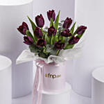 Luxury Purple Tulips In Pink Box