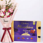 Elegant Flower Arrangement in a Black Box With Cadbury Chocolates 200g