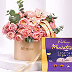 Elegant Peach Rose Bloom Box With Cadbury Chocolates 200g