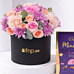 Elegant Peach Rose Bloom Box With Cadbury Chocolates 400g