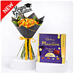 Colorful Roses Bouquet Graduation Day With Cadbury Chocolates 400g