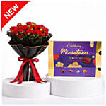 Enchanted Red Roses Led Light Bouquet With Cadbury Chocolates 200g