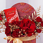 Luxury Red Roses and Lindt Chocolate Box