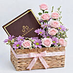 Pink Floral And Chocolate Gift Basket For Mom