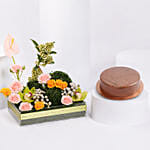 Dubai Chocolate Cake 8 Portion And Flower Arrangement