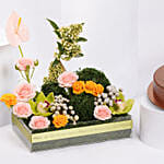 Dubai Chocolate Cake 8 Portion And Flower Arrangement
