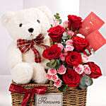 Love and Hugs Teddy Rose Basket