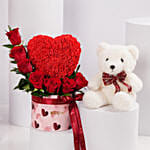 Valentines Heart Roses With Teddy
