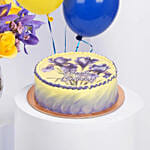 Iris Flowers with Birthday Cake with Balloons