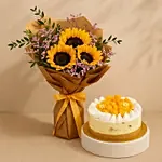 Sunflower Bouquet With Mango Cheese Cake