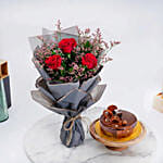 Chocolate Cake with Buch of 3 Red Roses