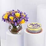 Iris Flower and Birthday Chocolate Cake
