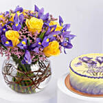 Iris Flower and Birthday Chocolate Cake