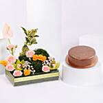 Dubai Chocolate Cake Half Kg With Flowers Arrangement
