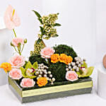 Dubai Chocolate Cake Half Kg With Flowers Arrangement