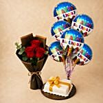 Birthday Balloon Bunch & Mono Cake With Roses