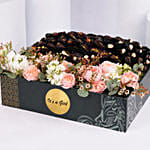 Blush Roses And Stuffed Dates Gift Box