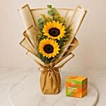 Sunflowers with Feel Good Tea Box