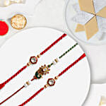 Traditional Ethnic Rakhi Set Of 3 With Kaju Katli