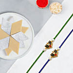 Meenakari Rakhi Set Of 2 With Kaju Katli