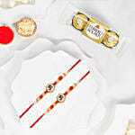 Om Rakhi Set Of 2 With Ferrero Rocher 3 Pcs
