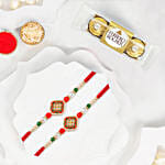Elegant Ethnic Rakhi Set Of 2 With Ferrero Rocher 3 Pcs