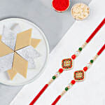 Elegant Ethnic Rakhi Set Of 2 With Kaju Katli