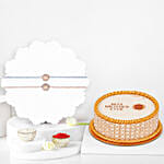 Pearl Floral Rakhi Set Of 2 With Half Kg Chocolate Cake