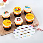 Beaded Rakhi Set Of 4 With 6 Raksha Bandhan Cupcakes