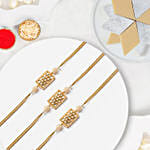 Kundan Pearl Rakhi Set Of 3 With Kaju Katli