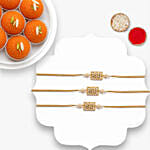 Kundan Pearl Rakhi Set Of 3 With Motichoor Laddoo