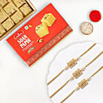 Kundan Pearl Rakhi Set Of 3 With Soan Papdi
