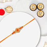 Orange Floral Beads Rakhi With Ferrero Rocher 3 Pcs