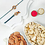 Peacock Design Bhaiya Bhabhi Rakhi Set With Cashews And Almonds