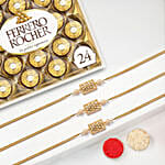 Kundan Pearl Rakhi Set Of 3 With Ferrero Rocher 24 Pcs