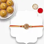 Gold Om Mauli Rakhi With Besan Laddoo