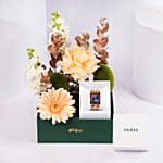 Guess Gold Analong Watch With Flowers Gift Box For Her