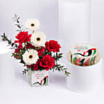Luxury Emirati Womens Day Flower Arrangement With Cake