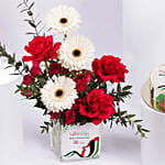 Luxury Emirati Womens Day Flower Arrangement With Cake
