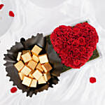 Heart Shaped Rose Arrangement And Chocolates