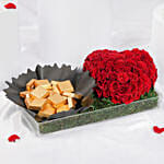 Heart Shaped Rose Arrangement And Chocolates