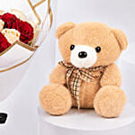 Elegant Duo Of Roses Valentines Bouquet With Teddy Bear