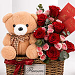 Love and Hugs Teddy Rose Basket