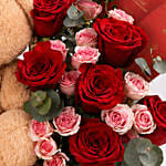 Love and Hugs Teddy Rose Basket